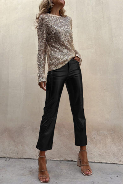 Elegante en praktische metallic hoge taille broek 